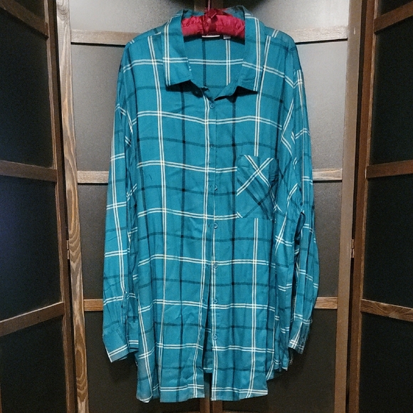 Avenue Tops - Avenue Teal Plaid Women's Blouse